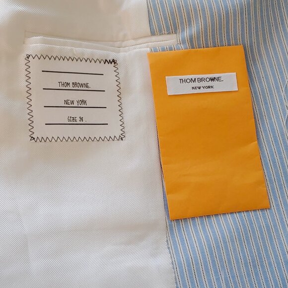 NEW THOM BROWNE BLUE Striped Wool Double Breasted BLAZER Women's RARE - Picture 12 of 16